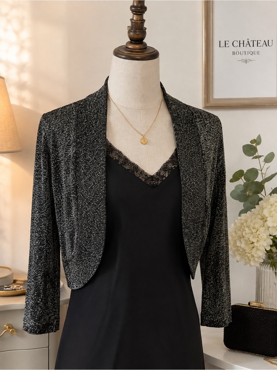 Tops - Le Château Metallic Black Silver Cropped Bolero Cardigan XXL